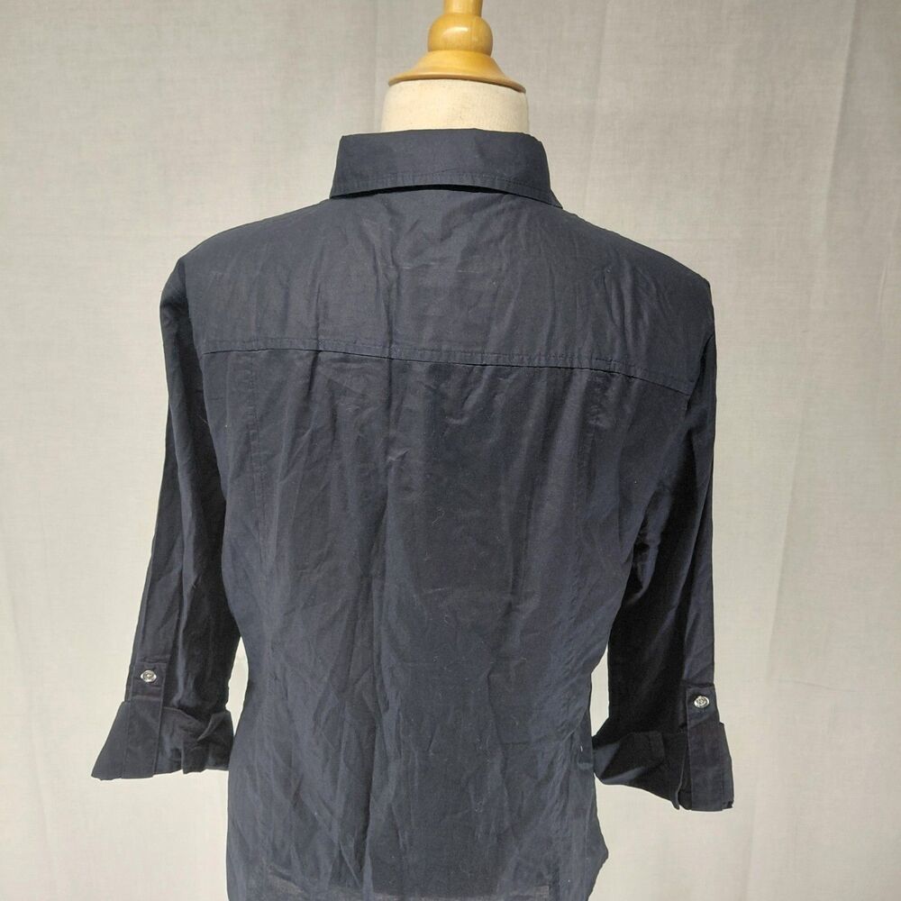 Michael Kors Button-up Rolled Sleeve Blouse Navy Silver Buttons Sz XL - Picture 8 of 9